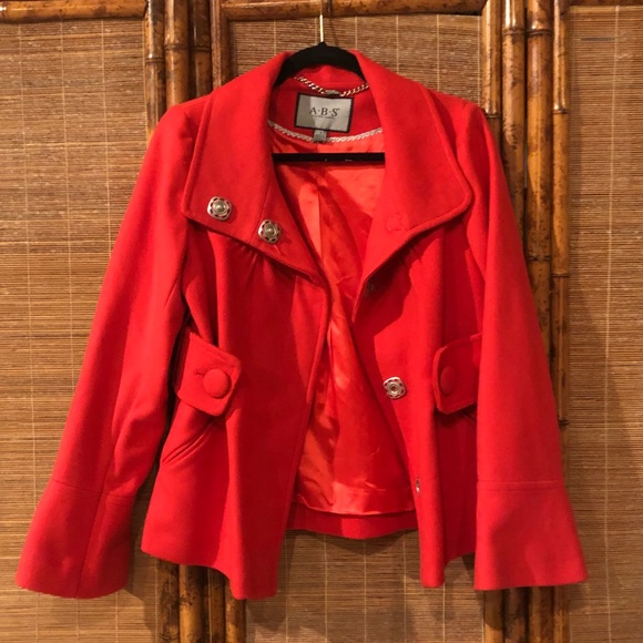 ABS Allen Schwartz Jackets & Blazers - ABS Silver Collection Red Wool Blend Pea C…